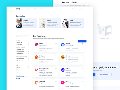 Paved – Marketplace Homepage app email filter homepage interface landing page marketplace popup product profile search ui webpage