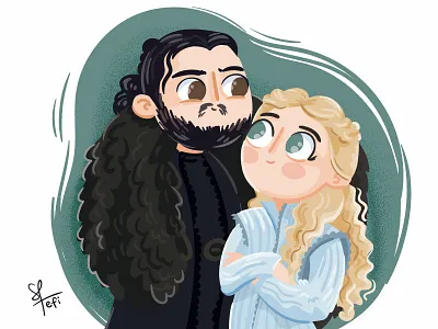 Ice and fire character couple daenerys ga game of thrones got illustration illustrator jon snow vector vector art