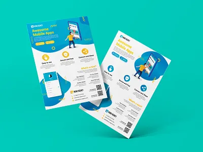 Mobile App Flyer ads advertisment app screen design devloper flat flyer flyer artwork flyer design header mobile app mobile app flyer poster print template promotion
