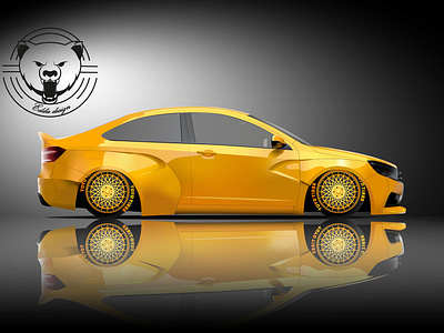 Lada Vesta Stanced adobe illustrator art auto bagged bodykit car carart cardrawing custom customize design drawing gold illustration illustrator lada slammed stance tuning vesta