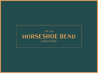Horseshoe Bend Farm Wines 01 brand identity branding branding identity design gold green identity identity design logo logo design logo mark logotype typographic logo typography wine wine logo wordmark wordmark logo