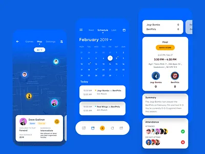Team management iOS App b2b bold color calender cards chat dashboard football friends hockey icons illustration ios managment map sports swipe tabs task team web