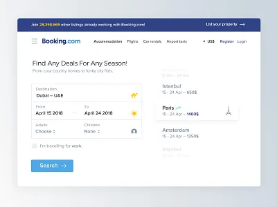 Booking.com – Redesigned & Personalized Search Section booking booking.com dubai search travel uidesign usability ux