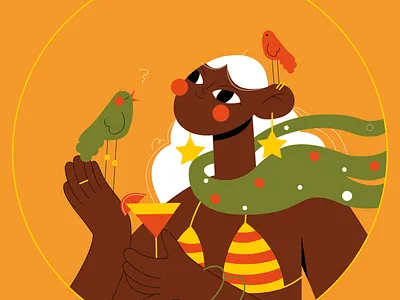 Merry Christmas!🎄 adobeillustrator birds blackwomen businessillustration christmastree coctail design drawthisinyourstyle dtiys earrings flatillustrations girlillustration graphic design illustration merrychristmas motion graphics newyear summer vectorportrait winter