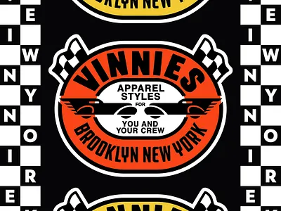 Vinnies peek apparel badge cars checkers flag illustration new york racing speed type typography vintage