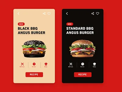 Daily UI #040 / Recipe adobe xd app black branding burger challenge colors daily daily 100 challenge daily ui design illustration illustrator iphone recipe red typography ui ux web