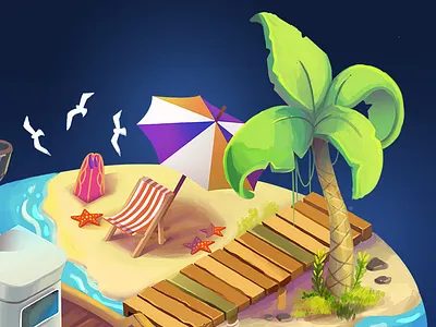 Beach and boat isometrics adobephotoshop beach colors cute design game illustration paint ui