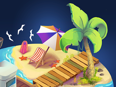 Beach and boat isometrics adobephotoshop beach colors cute design game illustration paint ui