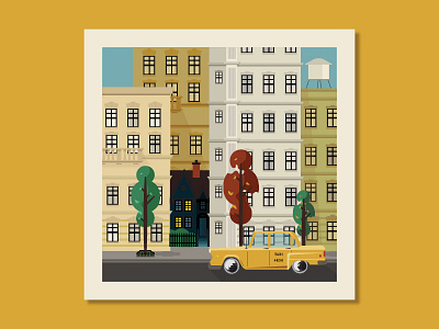 City Street Print city city street color palette design high rise illustration midcentury minimalist modern poster print print illustration retro simple taxi cab vector vector illustration yellow yellow taxi
