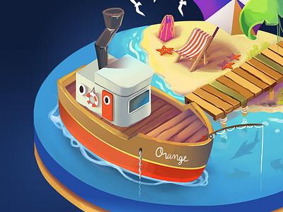 Beach and boat isometrics adobephotoshop app apps application cute game illustration logo paint ui video app video game