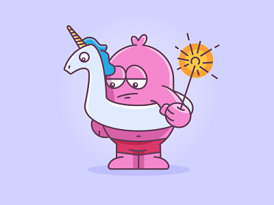 Sunday Funday? beach cartoon cartoon art cartoon character character children art cute floatie illustration sad sparkler swimming swimsuit unicorn