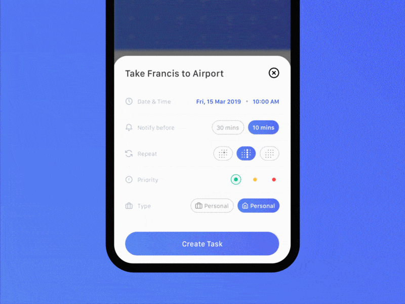 Todo App animation app calendar card character clean filter flat illustration minimal mobile tab ui user experience