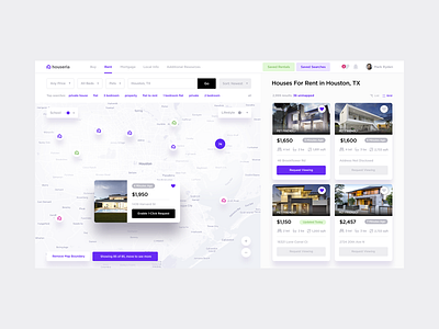 Houseria apartment app clean dashboard design find house map realestate rent web
