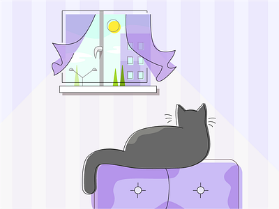 Spring light cat day illustration illustrator light mood spring sun vector