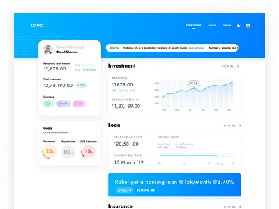 Concept Dashboard for Wealth Management goal insurance investment loan ui pack uiux design ux design