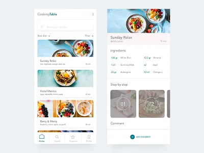 Cookbook App Interface app beverage bottom cooking cooking app drink food food and beverage green healthy interface ios layout learning menu bar tutorial ui website white