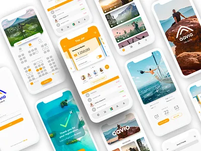 Aavio App airport application aviation blue flight flying green login orange plane registration signup startup startup branding tickets travel ui ux