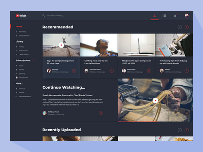 YouTube Re-design (Concept) - Dark version app clean concept concept app dark theme design feed minimal typography ui ux videos web youtube