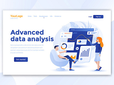 Advanced data analysis 3d business creative data data analysis design illustration landing man page people statistic template ui woman