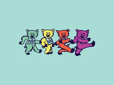 Fox Bros. Dancing Pigs atlanta barbecue bbq brand dead dead head fox bros grateful dead illustration merch merch design pig pigs tshirt art tshirt design