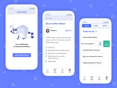 Nomaste App app app design list ui mobile mobile dashboard raccoon to do to do app ui
