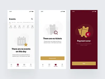 Empty states — Theatre App app interface ios mobile app theatre theatre app ticket app tickets ui ux