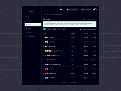 Yield Farming- Supply assets to pools (Dark Mode) blockchain crypto defi design figma product ui