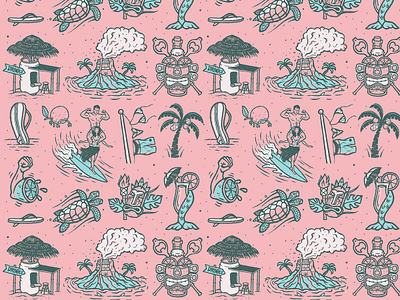 Mai Tai Fling Illustrations beer can cocktail hula illustration mai tai mask packaging palmtrees pattern surfing tiki turtle