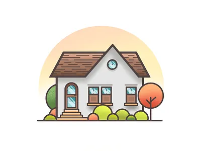 Home Sweet Home building bushes home house illustration landscape nature stairs sun sunset texture trees window wooden
