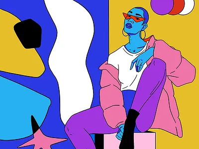 Portrait of girl and doggo design drawing editorial fashion feminism geometry girl power illustration print procreate rug shapes woman