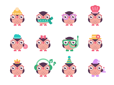 Owl Mascot animal baby character design flat food fun geometric icon illustration illustrator kids mascot minimal owl vector