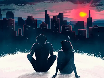 Lovebirds Illustration for a book art art book artwork book book art city couple cover cover book drawing friendship illustration illustration art love poly art print ad romantic sunset valley