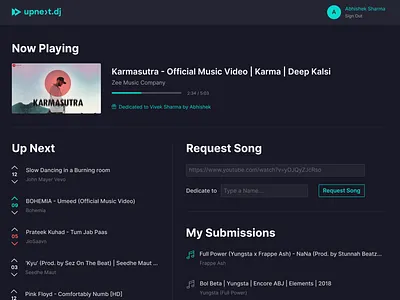 Crowdsourced Radio Concept dark list minimal music radio ui upvote ux