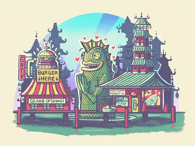 Wallace and the New Burger Joint 6b pencil burger food illustration monster procreate