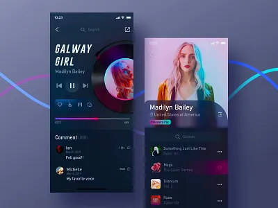 Music Player/ Singer app blue color dark dark blue design fashion music music app player singer ui