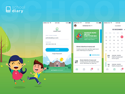 School Diary app branding calendar design design flat icon illustration login design logo madebyranju minimal mobile app mobile app design public school school app school diary ui ux visual design western
