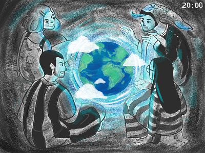 #18 Studio life: Lights out 2019 black and white character design children book illustration creative studio earth day earth hour globe glow illustration pajamas team