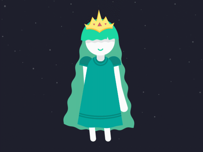 Green Princess animation character design dribbble flat flat animation flat vector gif girl green illustration princess shot sine sky space vector waves woman