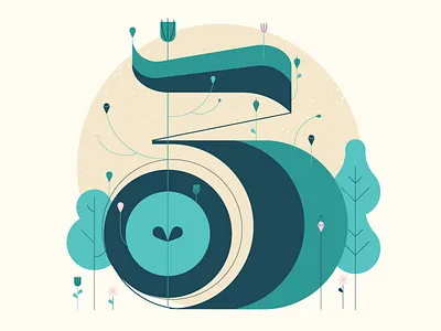 No. 3 3 cream flowers green illustration pink plants spring three trees typography vector