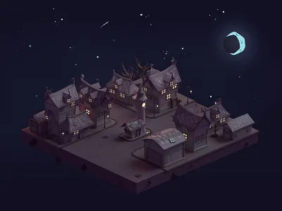 The Old Dark Town (2019) b3d blender dark halloween illustration isometric low poly town