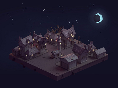 The Old Dark Town (2019) b3d blender dark halloween illustration isometric low poly town