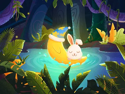 Forest night forest animals pond 动画片 卡通设计 插图 设计