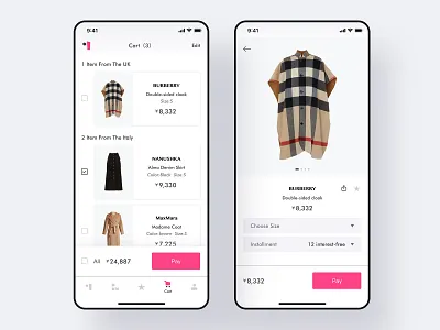 A practice about women's fashion application(2) bar design cart clean ui cloth app daliy practice farfetch app fashion logo pink icon purchase uiue womens fashion app
