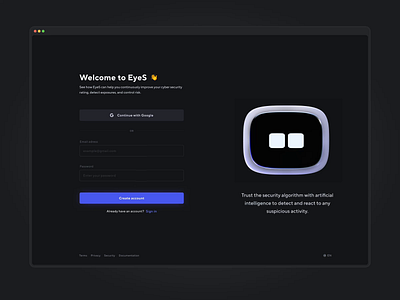 Sign Up | EyeS 👀 – Security Al 3d ai animation bot component create design eyes figma form interactive login motion onboarding product sign in sign up ui ux