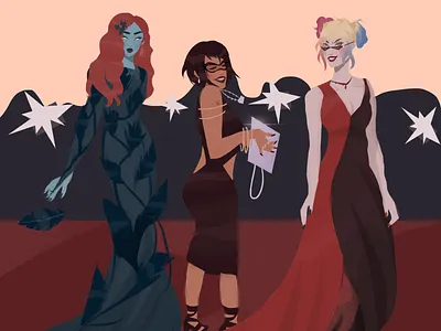 Gotham City Sirens Red Carpet batman catwoman dc dccomics design gotham harley quinn illustration poison ivy procreate