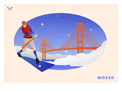 「Hit My Ball Fly Over The River」Baseball illustration ball baseball bridge illustraion mozak player ui