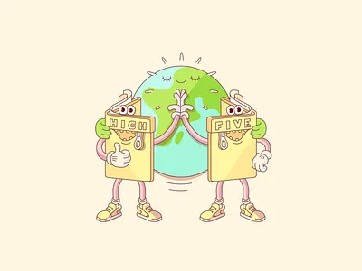 Delbar - Win Win Situation cartoon character design closed loop earth economy environment freelance illustrator global high five hug illustration illustrator landing page map money sharing start up vector art wallet win