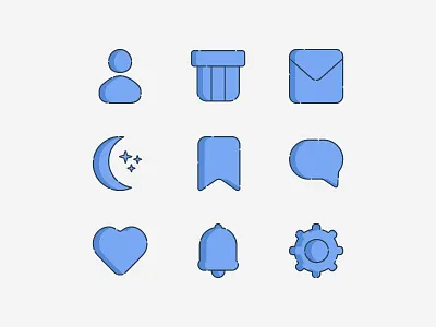 Chat Icons art bookmark chat chat app delete icons illust like night notification profile ramya settings ux