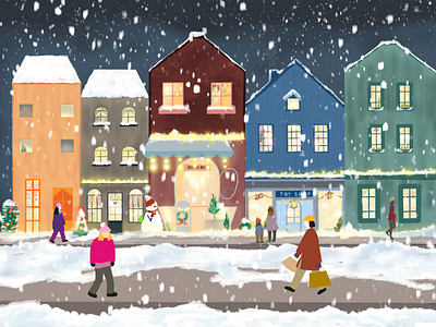 Christmas evening with snowfall celebration christmas christmas evening evening graphic design holiday people photo small town snowfall winter
