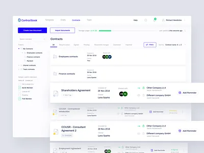Contractbook - Folders contract contractbook contracts drafts list list dashboard list view signing store storing templates ui ux